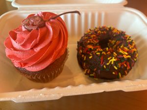 Cherry vanilla cupcake and chocolate donutts  at PB&J Bar  in Williamsport