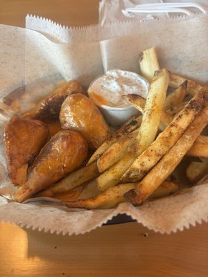 Wings with fries  at PB&J Bar  in Williamsport