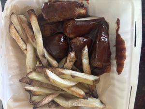 Bbq wings and fries  at PB&J Bar  in Williamsport
