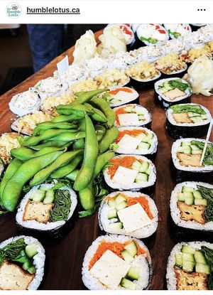 I think the one on the bottom left is the Buddha roll. They change things up a lot—ALWAYs plenty of house-made vegan options.   at The Humble Lotus in Kitchener