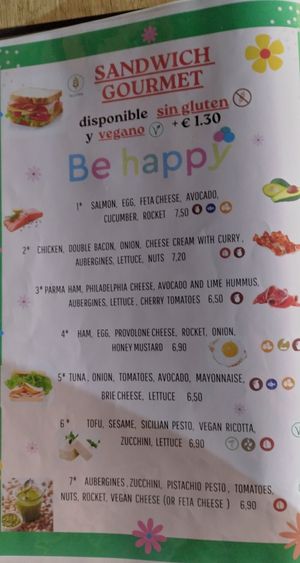 Menu as of February 2025 at Be Happy in Gran Canaria