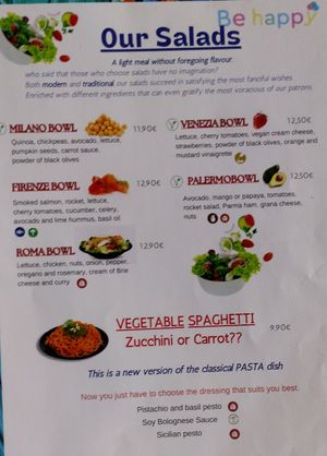 Menu as of February 2025 at Be Happy in Gran Canaria