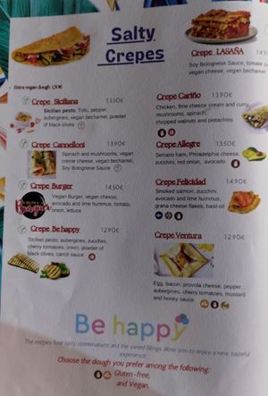 Menu as of February 2025 at Be Happy in Gran Canaria