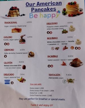 Menu as of February 2025 at Be Happy in Gran Canaria