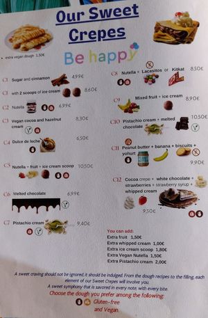 Menu as of February 2025 at Be Happy in Gran Canaria