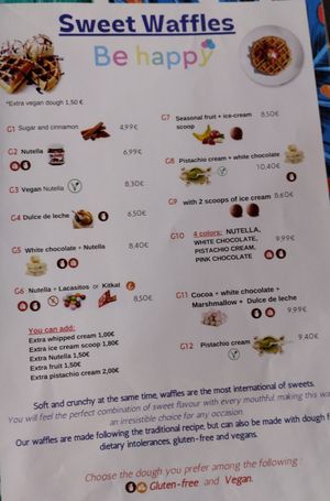 Menu as of February 2025 at Be Happy in Gran Canaria