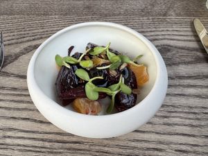 Beets, mandarins, black garlic   at 3rd Cousin in San Francisco