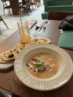 Tomato and Coconut Soup, with bread as a side   at Kommune Lebuh Victoria in Penang