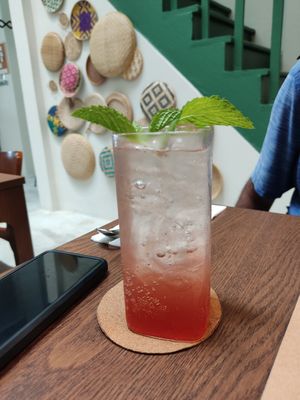 Lychee spritzer - give it a good stir before drinking at Kommune Lebuh Victoria in Penang