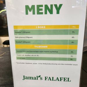 Menu at Jamal's Falafel in Oslo