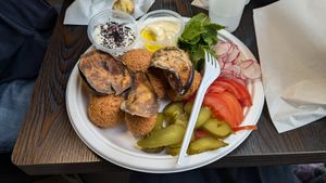Falafel plate with aubergines at Jamal's Falafel in Oslo