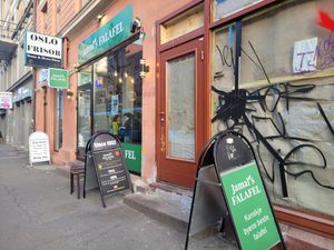 Shop front at Jamal's Falafel in Oslo