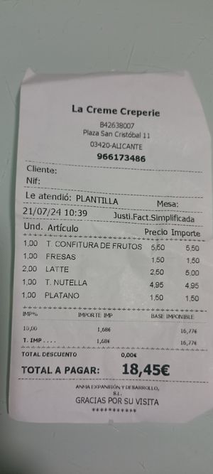  at La Crème Creperie  in Alicante