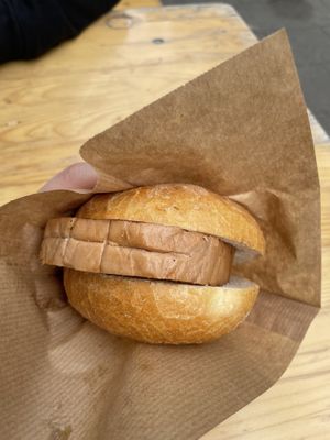 Leberkaese semmel  at Die Vegane Fleischerei - Frauenstraße in Munich