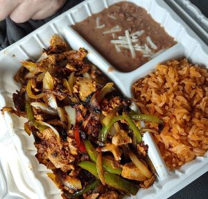 Chik'n fajitas at El Cantaro Vegan Mexican Restaurant in Monterey