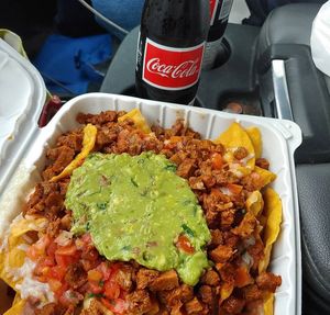 Steak nachos at El Cantaro Vegan Mexican Restaurant in Monterey