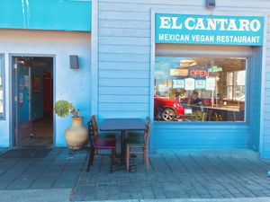 Entrance and patio at El Cantaro Vegan Mexican Restaurant in Monterey
