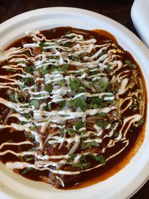  Chikn enchilada. Red sauce so gooood  at El Cantaro Vegan Mexican Restaurant in Monterey