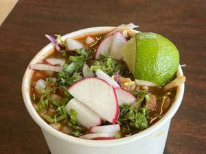 Pazole  at El Cantaro Vegan Mexican Restaurant in Monterey