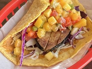 Fish Taco  at El Cantaro Vegan Mexican Restaurant in Monterey