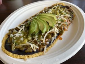 Huarache  at El Cantaro Vegan Mexican Restaurant in Monterey