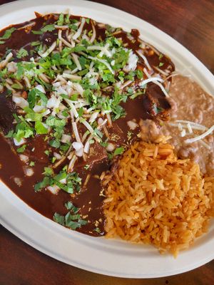 Mole enchiladas at El Cantaro Vegan Mexican Restaurant in Monterey