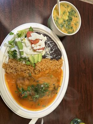  Tortilla soup and chili relleno combo plate  at El Cantaro Vegan Mexican Restaurant in Monterey