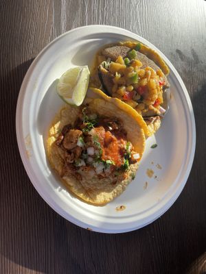 Fish taco / chicken taco  at El Cantaro Vegan Mexican Restaurant in Monterey