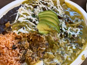 Partially eaten chilaquiles at El Cantaro Vegan Mexican Restaurant in Monterey