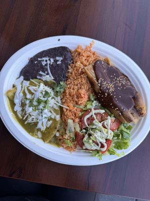 Combo #1 - tamale inedible, enchilada was ok, rice and beans fine. $23 after tax   at El Cantaro Vegan Mexican Restaurant in Monterey