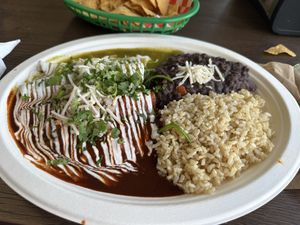Spinach enchiladas  at El Cantaro Vegan Mexican Restaurant in Monterey