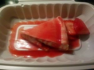 strawberry cheesecake! Yes! at El Cantaro Vegan Mexican Restaurant in Monterey