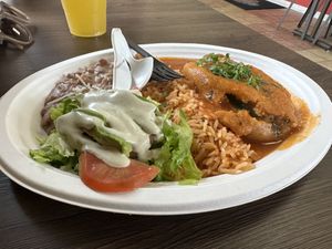 Chile relleno plate  at El Cantaro Vegan Mexican Restaurant in Monterey