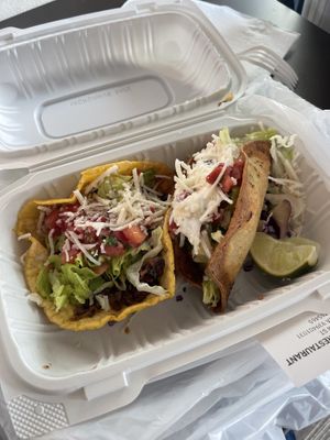 Ranchero and Crispy Potato tacos   at El Cantaro Vegan Mexican Restaurant in Monterey