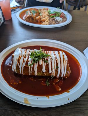 Wet BBQ chickn burrito at El Cantaro Vegan Mexican Restaurant in Monterey