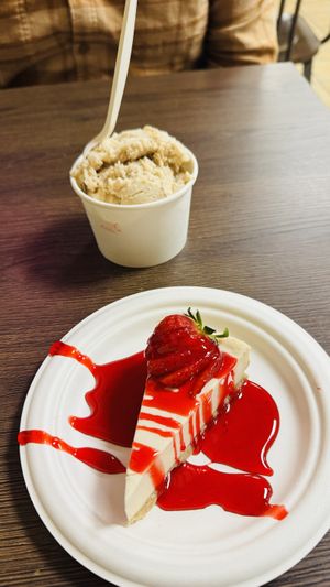 Churros ice cream and cheese cake  at El Cantaro Vegan Mexican Restaurant in Monterey