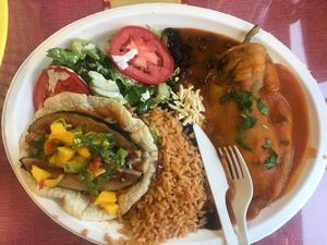 #4 combo plate!! at El Cantaro Vegan Mexican Restaurant in Monterey