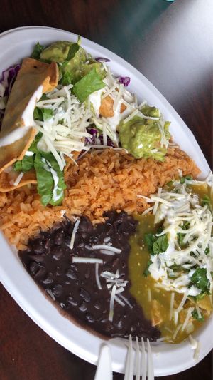 Combo #3. “Chikin” rolled taquito was the star.  at El Cantaro Vegan Mexican Restaurant in Monterey