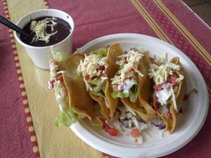 crispy potato tacos and black beans at El Cantaro Vegan Mexican Restaurant in Monterey