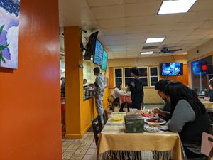 Small seating area at El Cantaro Vegan Mexican Restaurant in Monterey