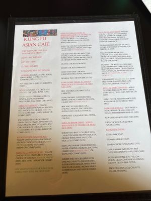 Menu with clearly labeled vegan options. at Kung Fu Asian Cafe in San Antonio