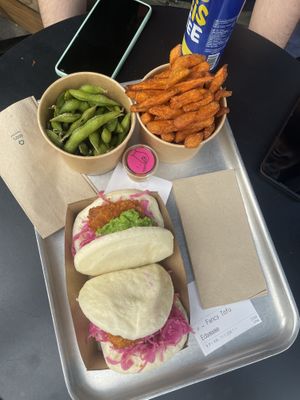 Fancy Tofu Bao with Edamame and sweet potato friess  at Bao Bar 1040 in Vienna