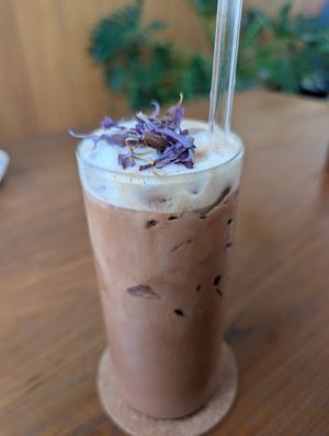 Iced cacao latte at Hexagon in Koh Phangan