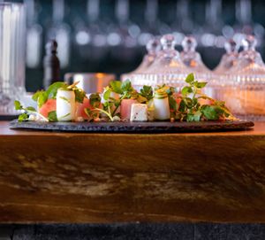 Feta and watermelon salad using our own house-made vegan feta cheese at Copper Bonnet in 