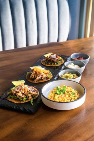 Taco Tuesday - Vegan tofu and tempe street tacos with corn salad at Copper Bonnet in 