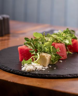 Watermelon and Feta with house-made vegan feta cheese at Copper Bonnet in 