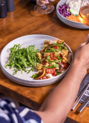 Modern Greek Salad with tempe  at Copper Bonnet in 
