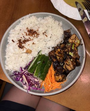 sticky tofu & tempeh bowl  at Copper Bonnet in 