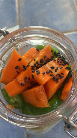 Kimchi, local peppers, jalapeño, garlic, carrot, local tumeric from my farm😉 at Suka Kitchen Culebra  in Culebra