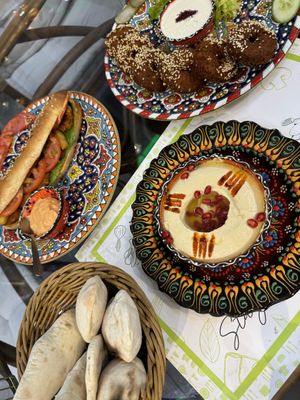 Humous, falafel, chicken sandwich, pitta  at Yovego  in Doha